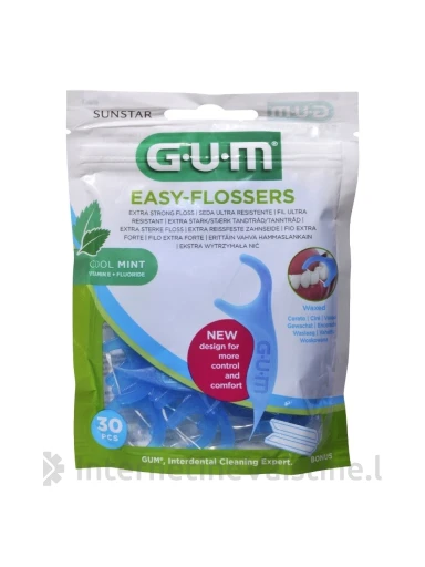 G.U.M.® (890) Easy Flossers N30 vienkartiniai dantų siūlai su laikikliu, N1 | internetinevaistine.lt