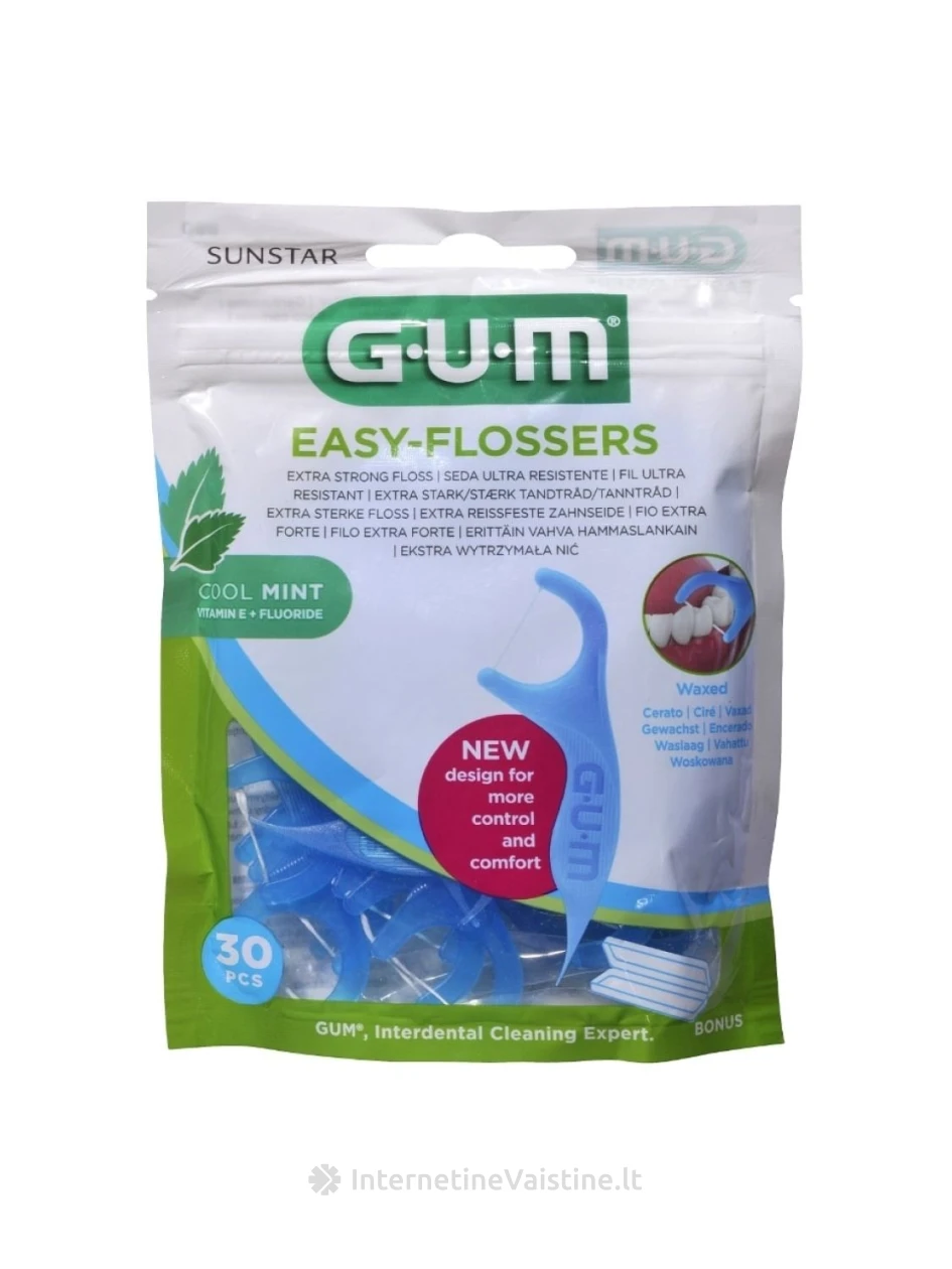 G.U.M.® (890) Easy Flossers N30 vienkartiniai dantų siūlai su laikikliu, N1 | internetinevaistine.lt