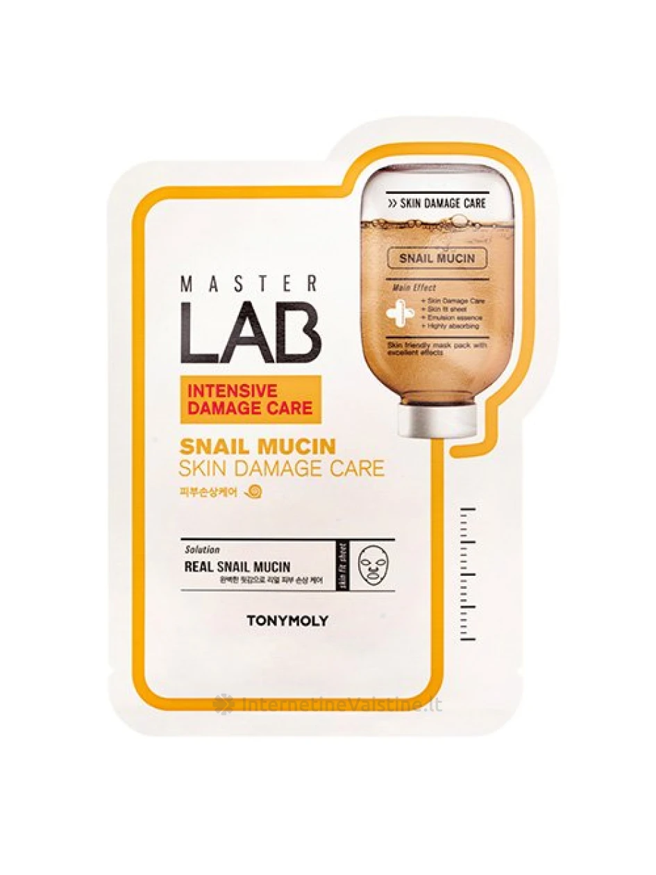 TONYMOLY Master Lab kaukė veidui lakštinė su sraigių mucinu, 19 g, Vnt | internetinevaistine.lt