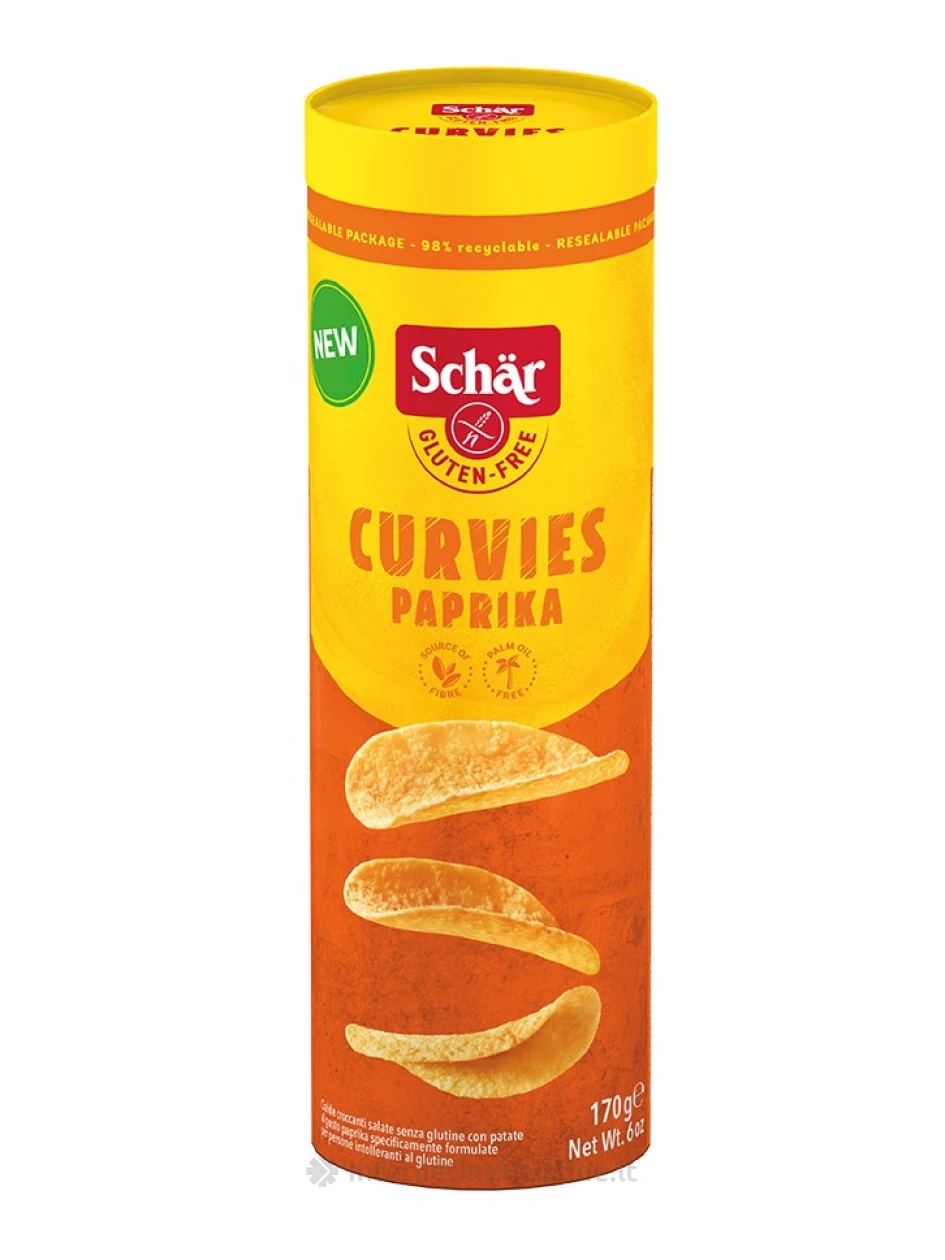 Schär CURVIES PAPRIKA - paprikos skonio bulvių traškučiai be glitimo, 170g | internetinevaistine.lt