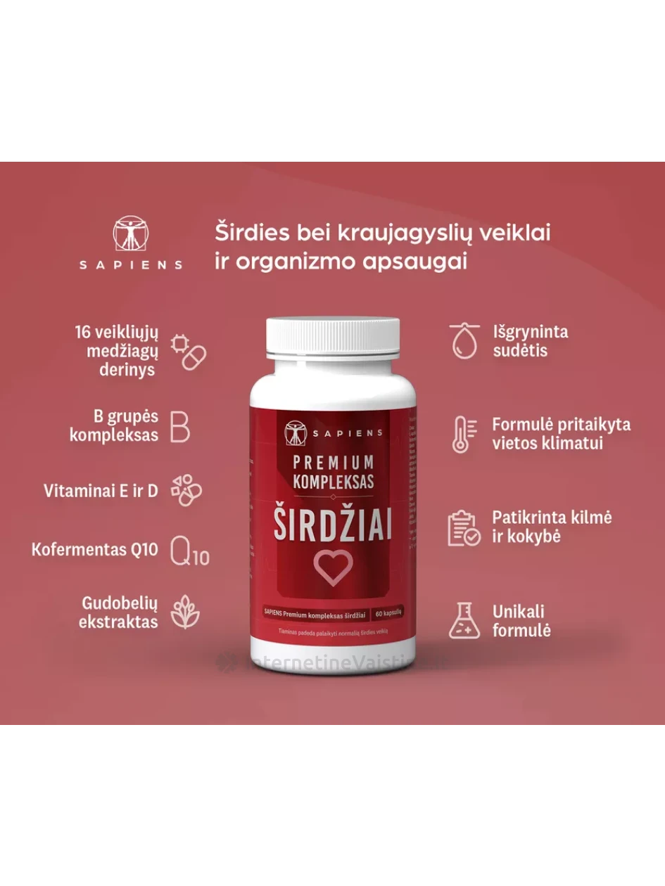 SAPIENS Premium kompleksas širdžiai kaps. N60, 60 vnt. | internetinevaistine.lt