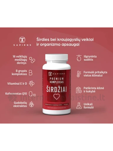 SAPIENS Premium kompleksas širdžiai kaps. N60, 60 vnt. | internetinevaistine.lt