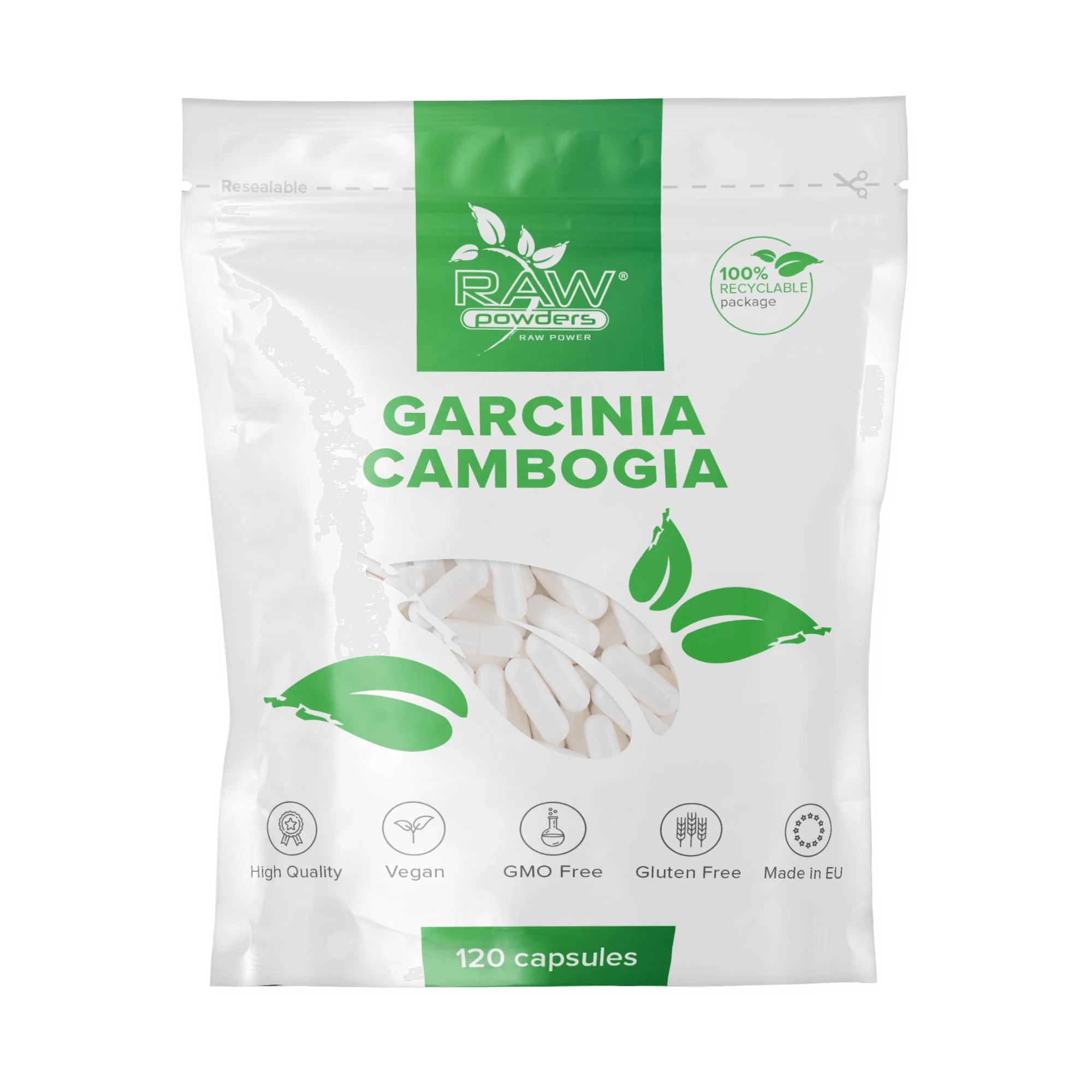 RAW POWDERS Garcinia Cambogia, 500 mg, 120 kapsulių