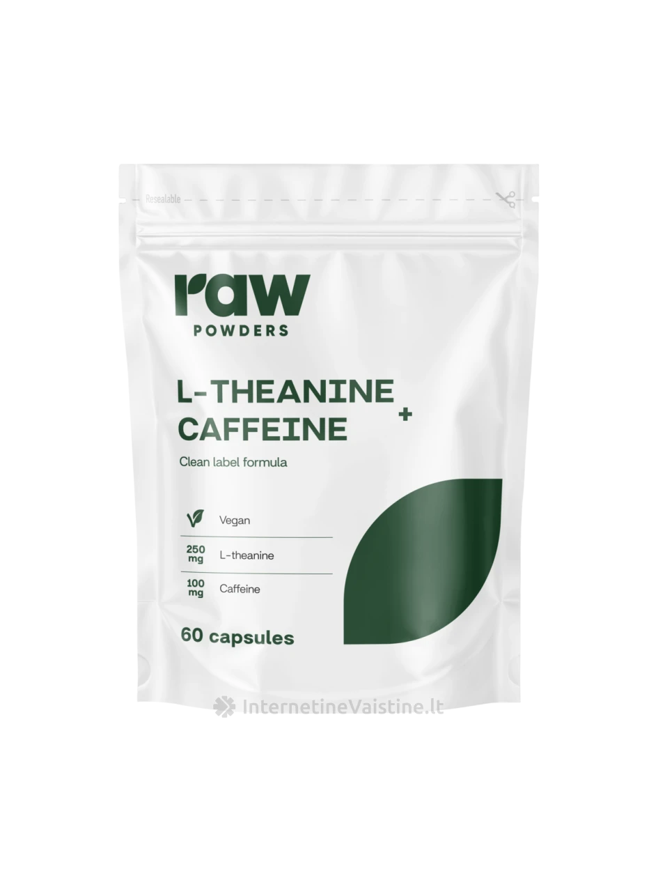 RAW POWDERS, L-teaninas + Kofeinas PLUS kaps., N60 | internetinevaistine.lt