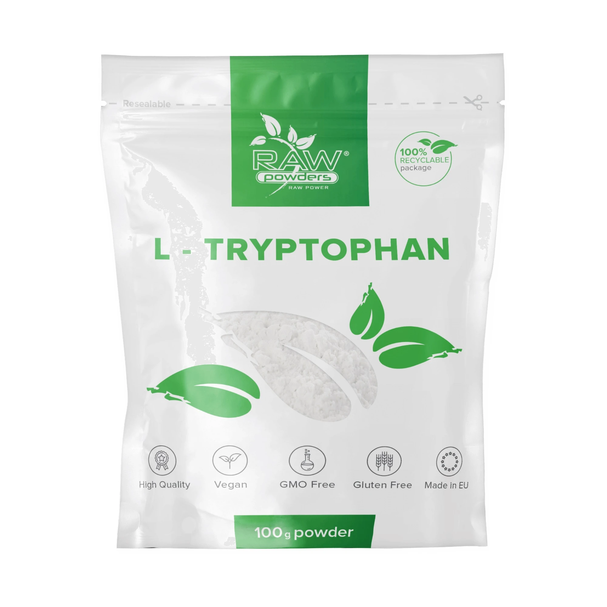 RAW POWDERS L-Triptofanas (L-Tryptophan), milteliai, 100 g