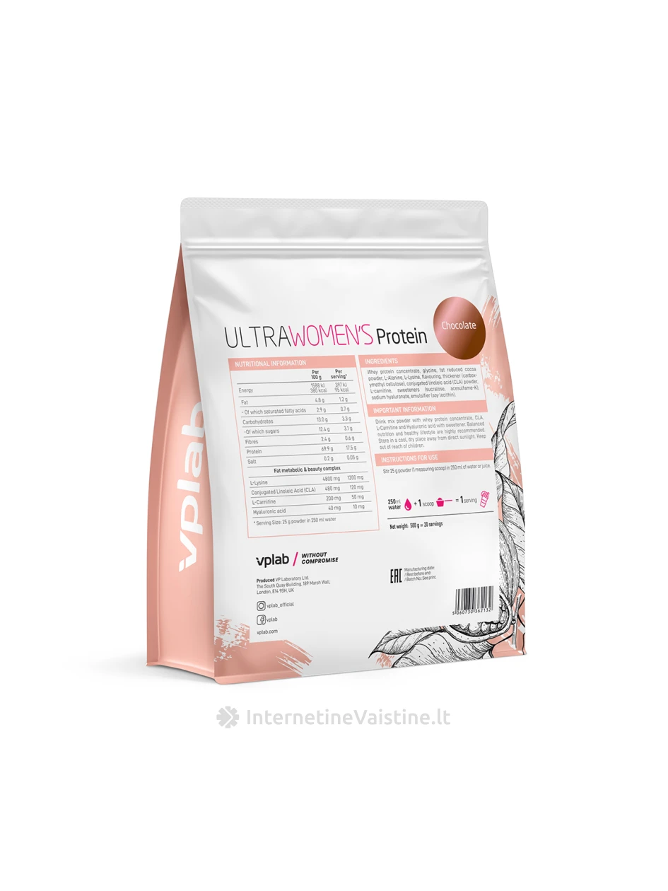 VPLab Ultra Women`s Protein Chocolate, 500 g | internetinevaistine.lt