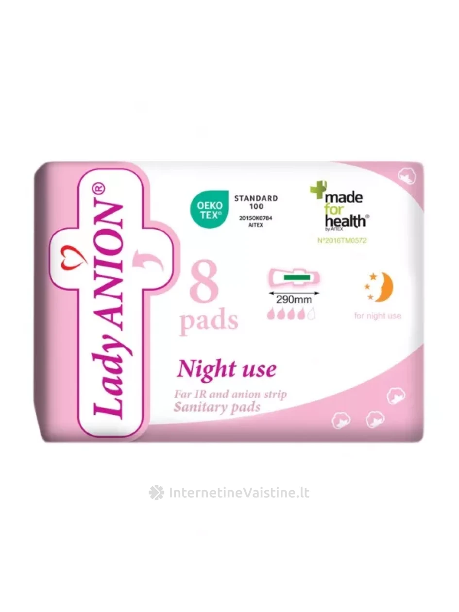 LADY ANION naktiniai paketai su anijonų juostele, 290 mm, N8 | internetinevaistine.lt
