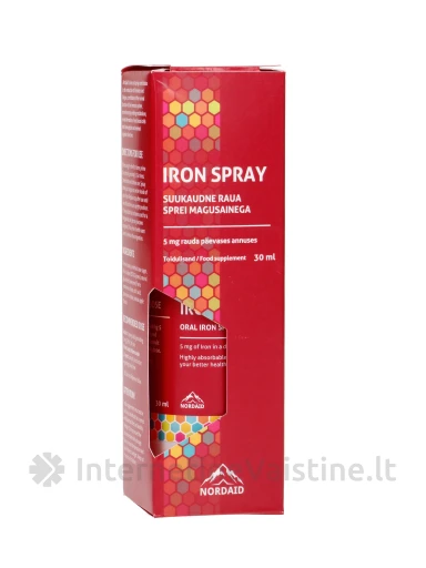 NORDAID IRON SPRAY, purškiamas geležies papildas, 5mg, 30ml, 200 papurškimų, N1 | internetinevaistine.lt
