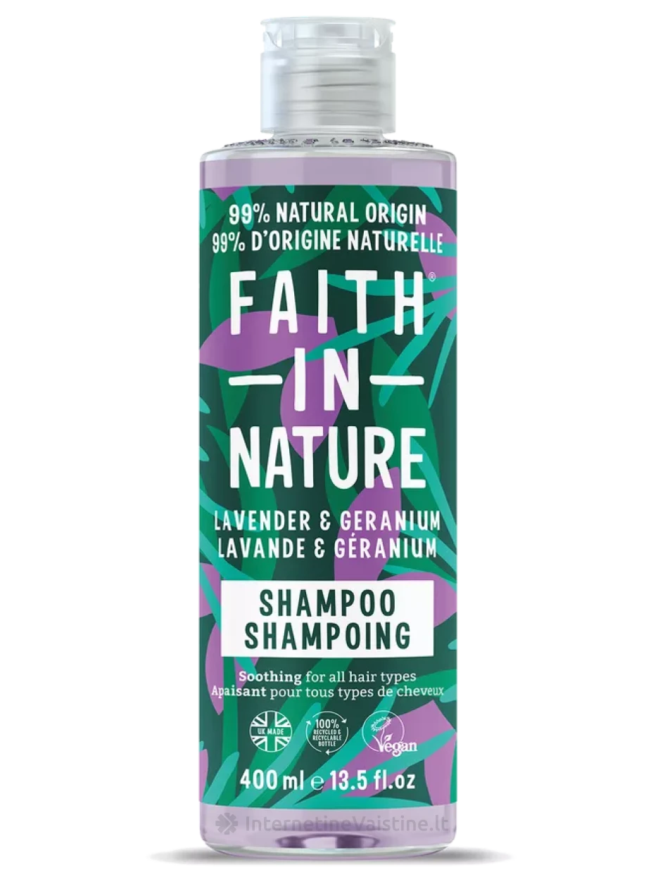 FAITH IN NATURE Lavender & Geranium, visų tipų plaukams, šampūnas, 400 ml, Vnt | internetinevaistine.lt