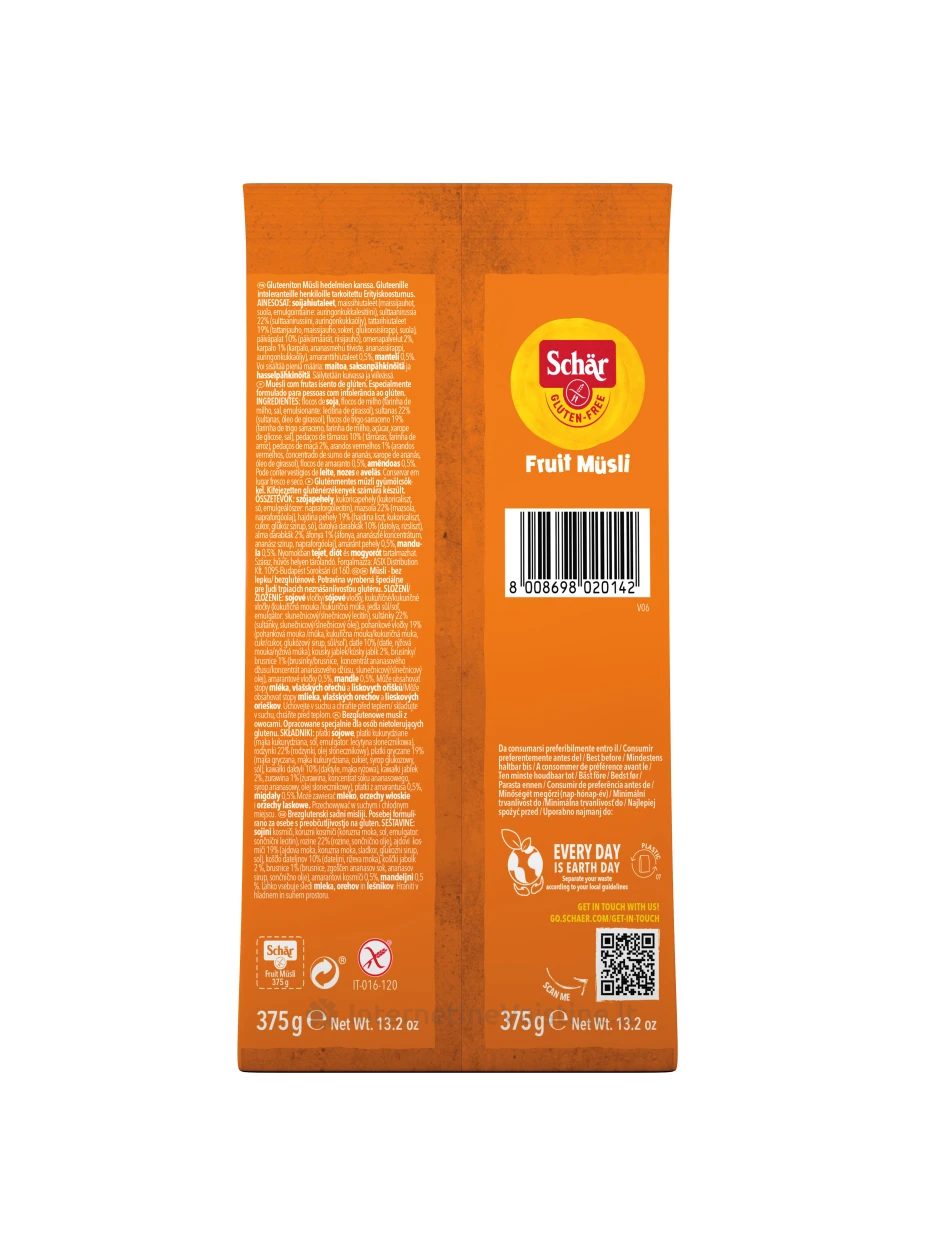 Schär FRUIT MÜSLI - dribsniai be glitimo, 375g | internetinevaistine.lt