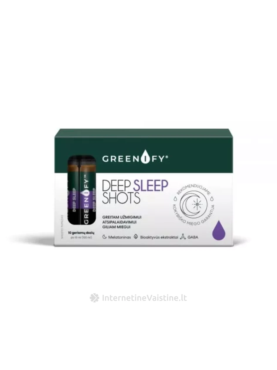 GREENIFY DEEP SLEEP shots, kokybiškam miegui ir atsipalaidavimui, 10 vnt. | internetinevaistine.lt