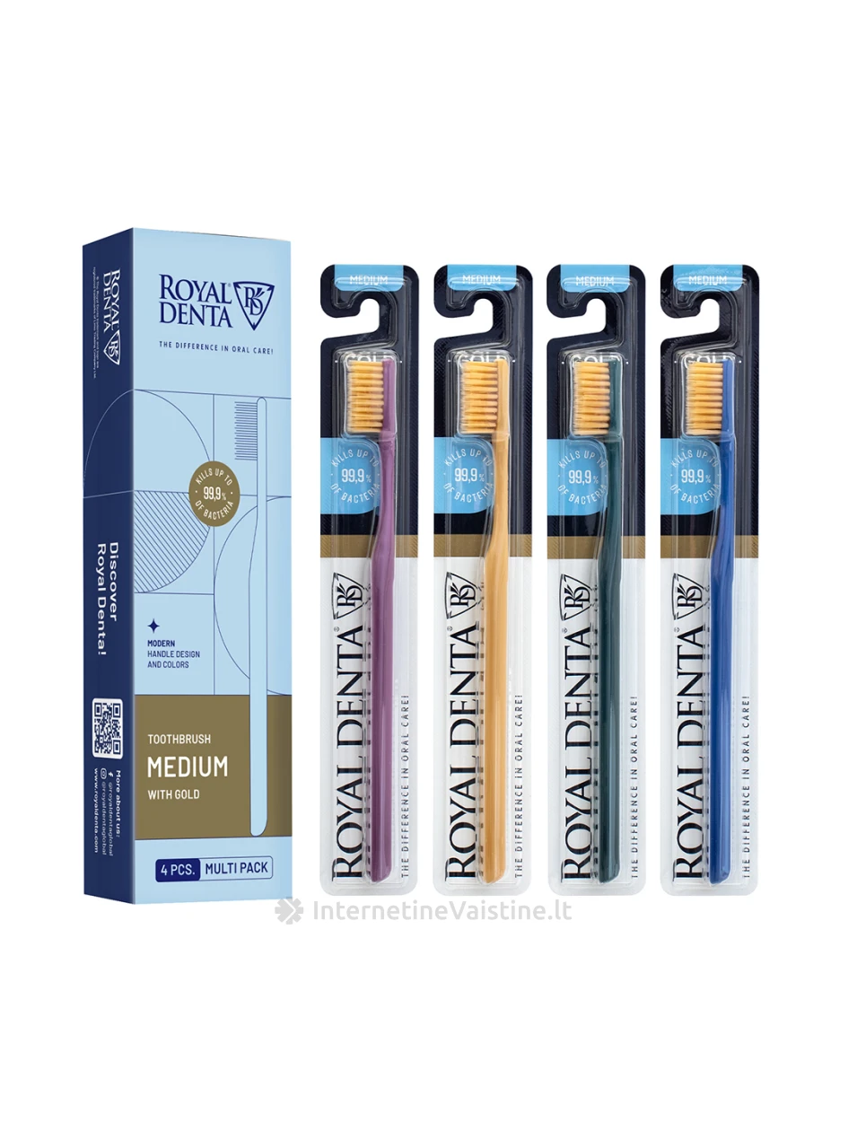 ROYAL DENTA dantų šepetėlių rinkinys GOLD MEDIUM, 4 vnt | internetinevaistine.lt