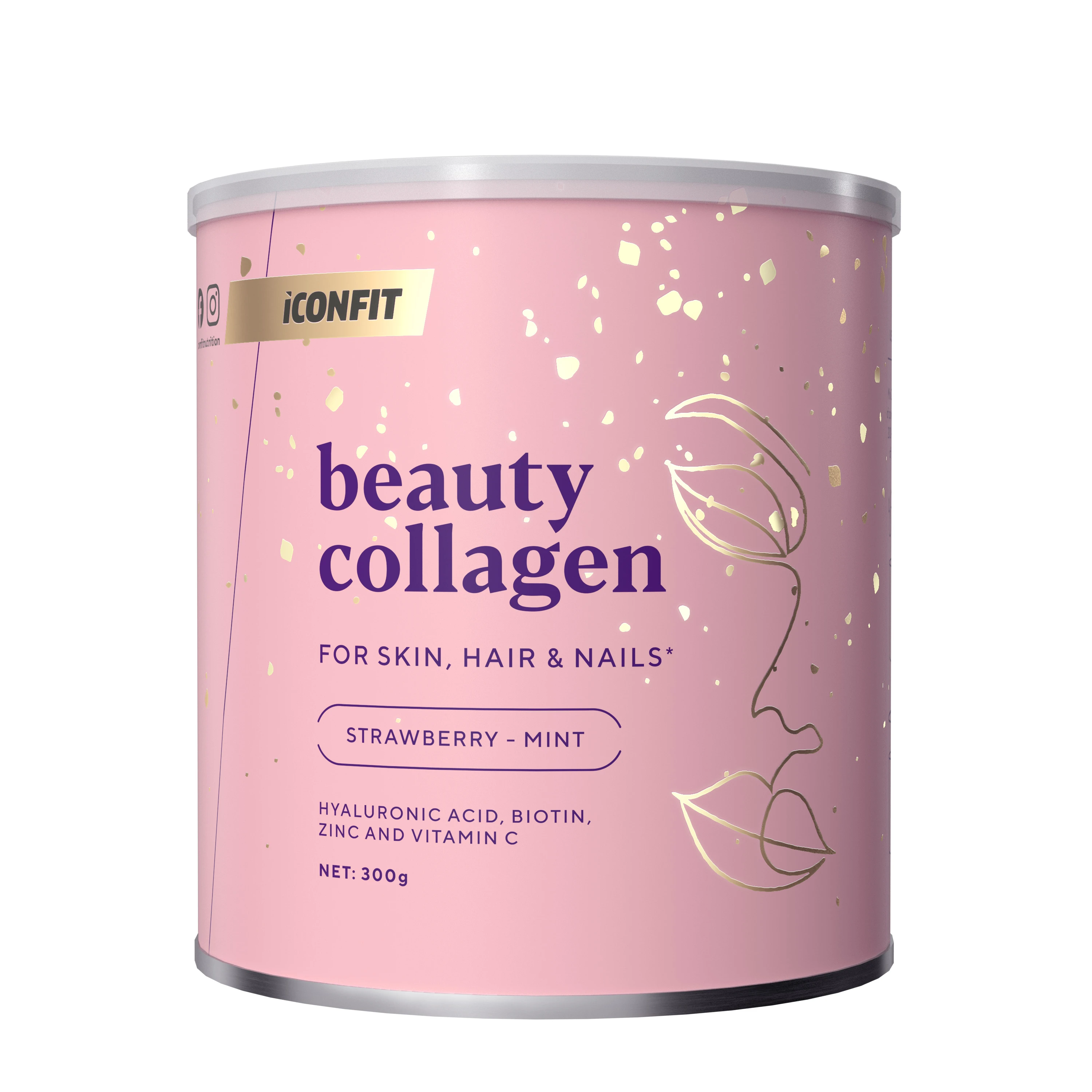 ICONFIT Grožio kolagenas - Strawberry Mint milteliai, 300 g