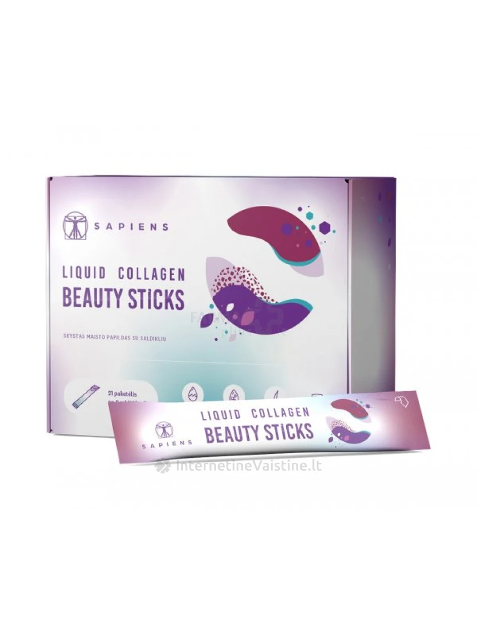 SAPIENS maisto papildas Liquid Collagen Beauty Sticks 21 paketėlis po 8ml | internetinevaistine.lt