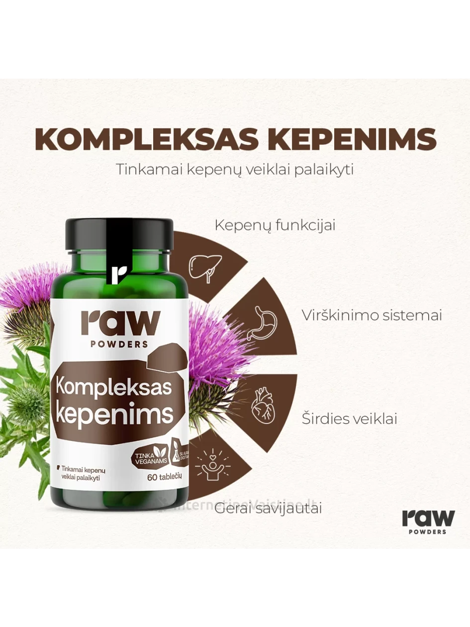 RAW POWDERS Kompleksas kepenims, 60 tablečių | internetinevaistine.lt