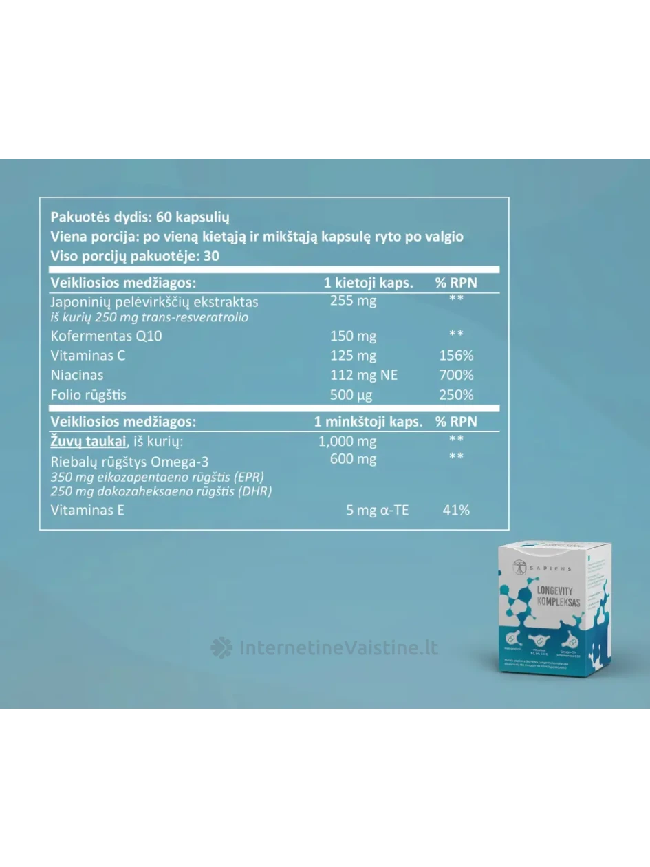 SAPIENS maisto papildas LONGEVITY KOMPLEKSAS, 60 kaps. | internetinevaistine.lt