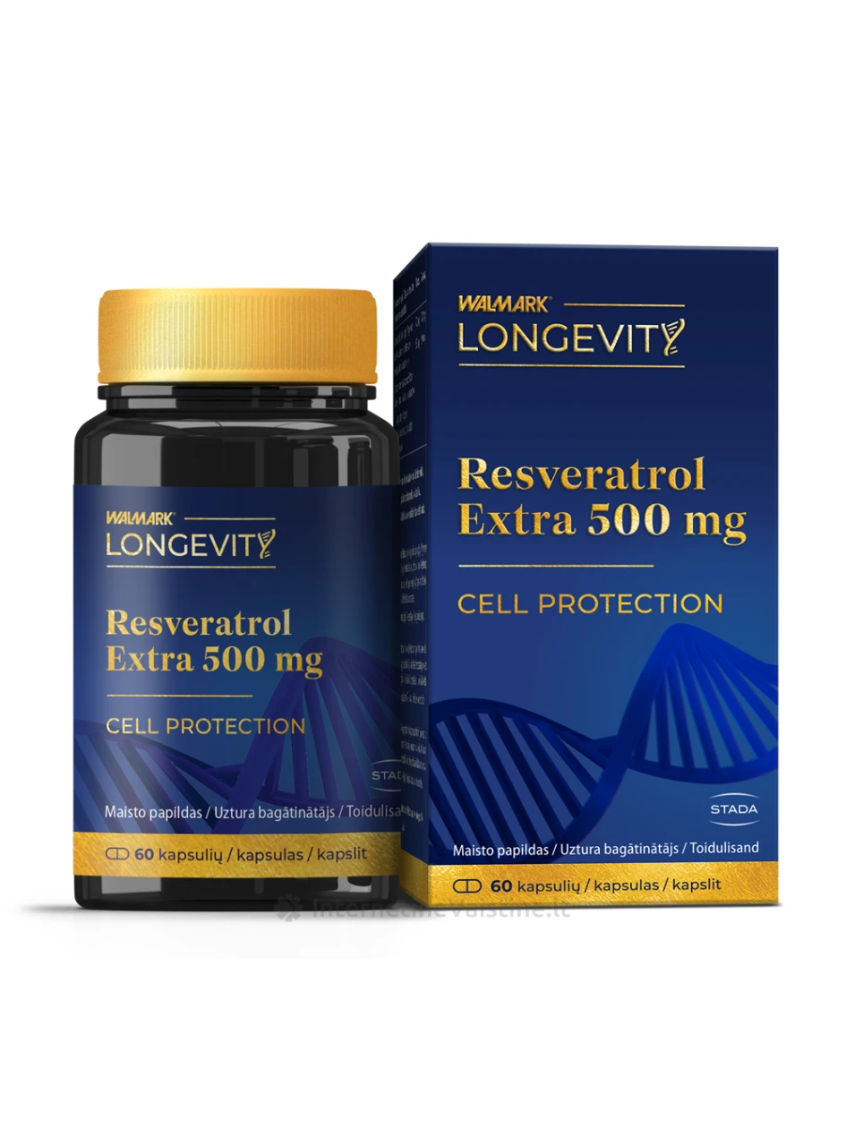 WALMARK LONGEVIT Resveratrol Extra 500 mg, 60 kapsulių | internetinevaistine.lt