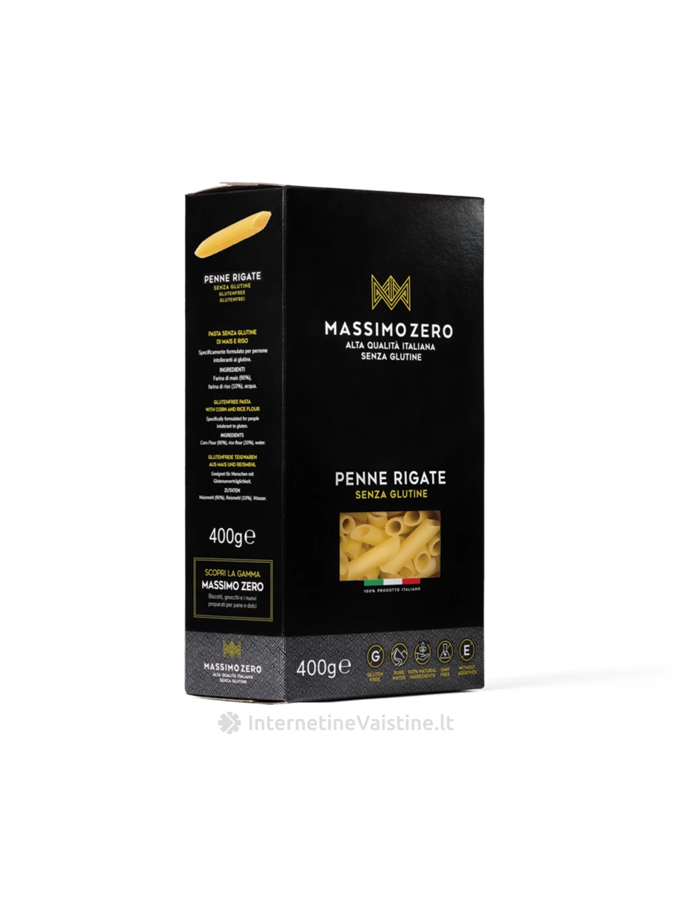 MASSIMO ZERO PENNE RIGATE - makaronai be glitimo, 400g | internetinevaistine.lt