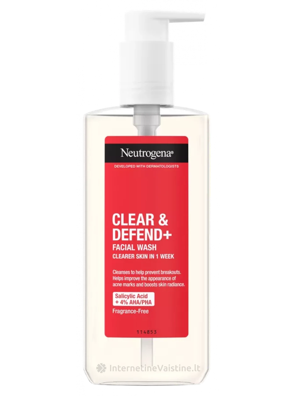 NEUTROGENA Clear&Defend+ valomasis gelis veidui, 200 ml, Vnt | internetinevaistine.lt