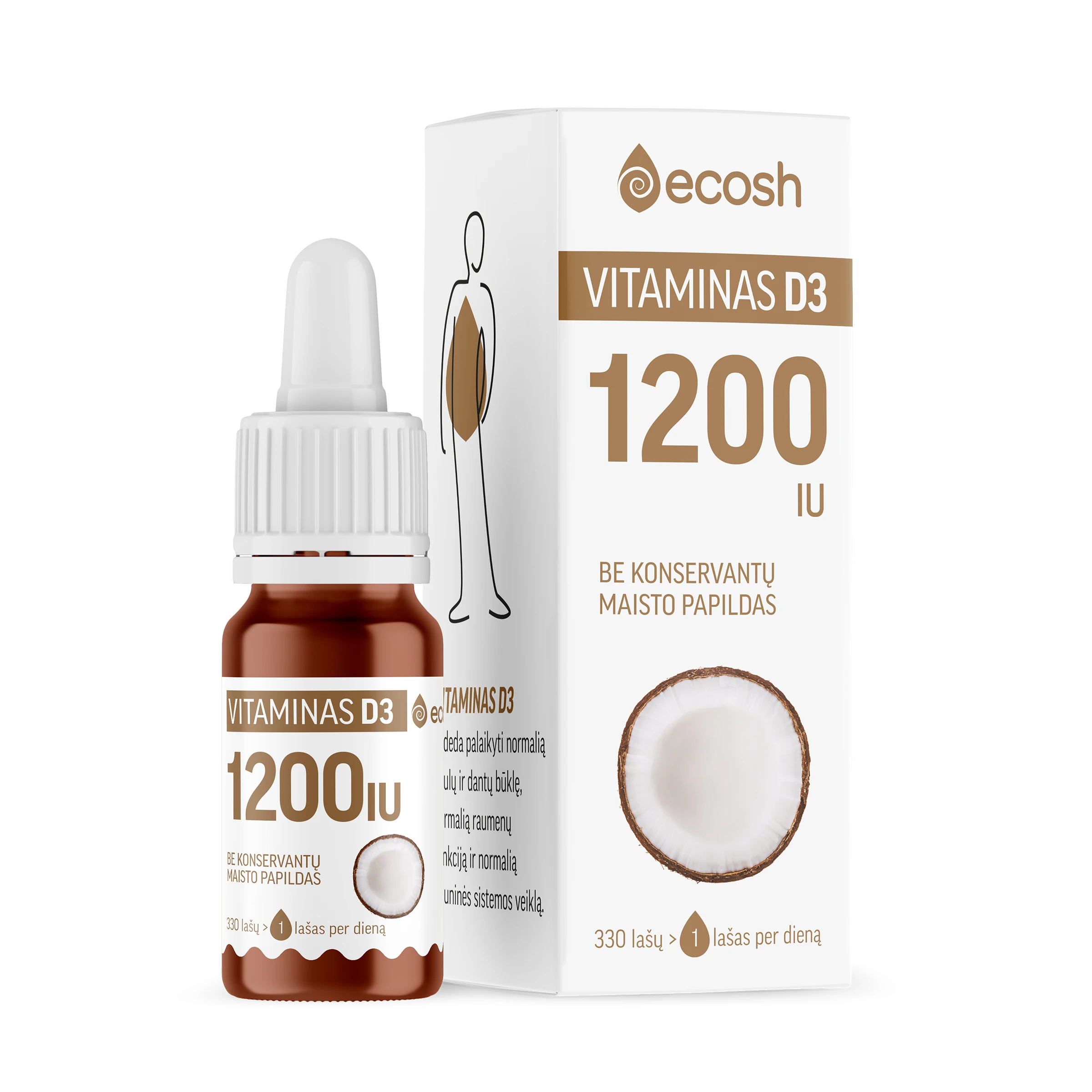 ECOSH Vitaminas D3 su kokosų aliejumi 1200 IU, 10 ml
