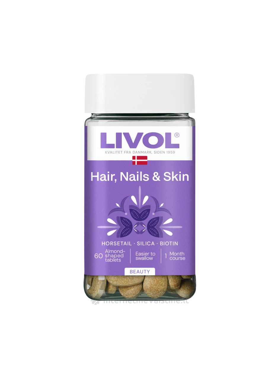 LIVOL Hair, Nails, Skin, 60 migdolo formos tablečių | internetinevaistine.lt