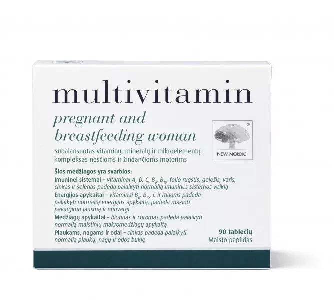 NEW NORDIC maisto papildas MULTIVITAMINAI NĖŠČIOMS IR MAITINANČIOMS MOTERIMS, 90 tab.