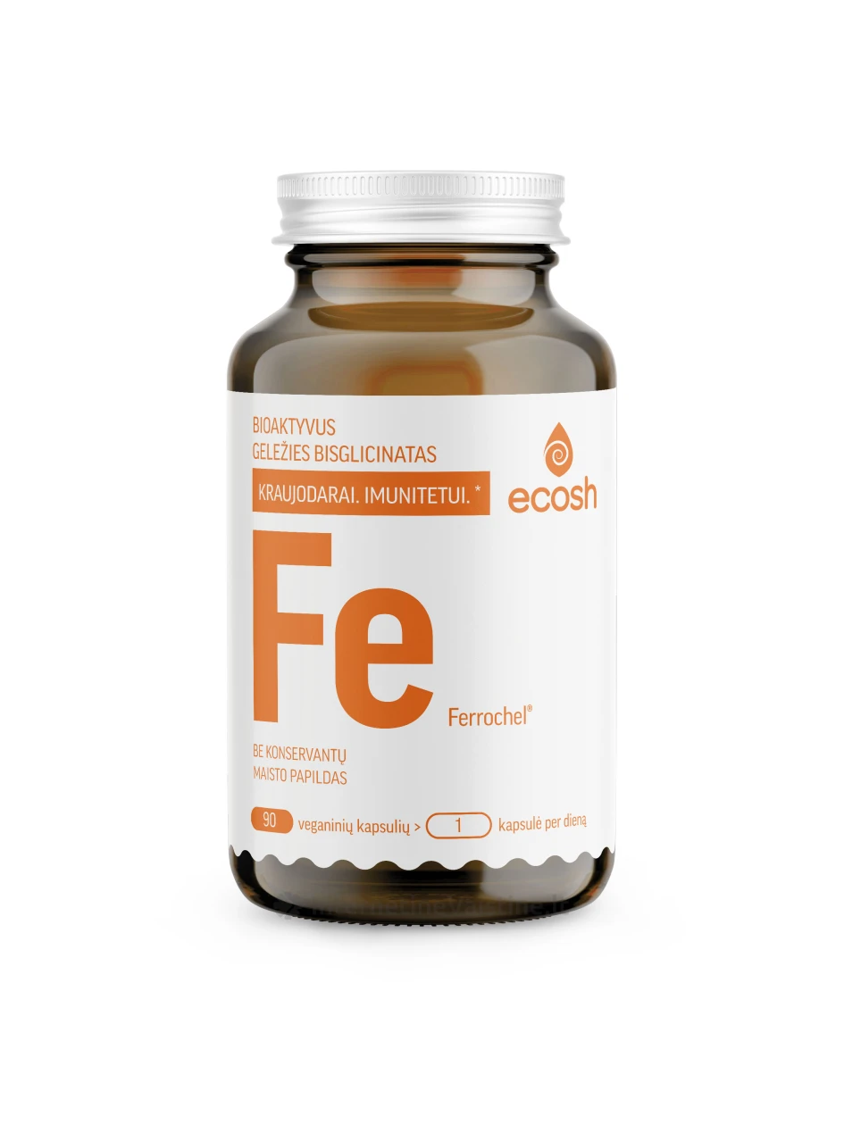 ECOSH bioaktyvi Geležis Ferrochel® su vit.C, 90 kapsulių | internetinevaistine.lt