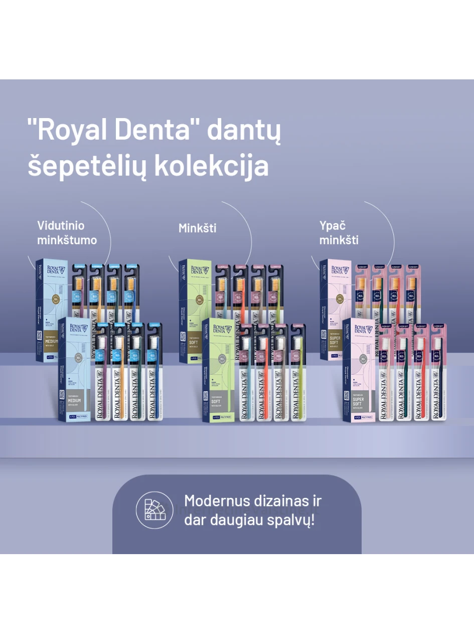 ROYAL DENTA dantų šepetėlių rinkinys GOLD MEDIUM, 4 vnt | internetinevaistine.lt