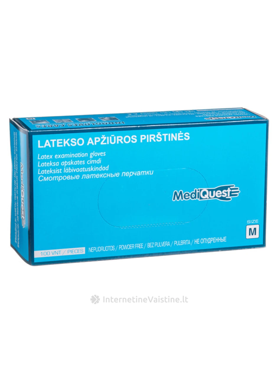 MEDIQUEST, lateksinės nesterilios pirštinės be pudros, M, 100 vnt. | internetinevaistine.lt