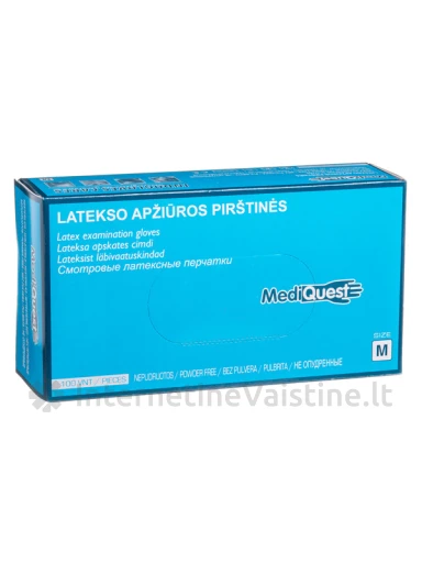 MEDIQUEST, lateksinės nesterilios pirštinės be pudros, M, 100 vnt. | internetinevaistine.lt