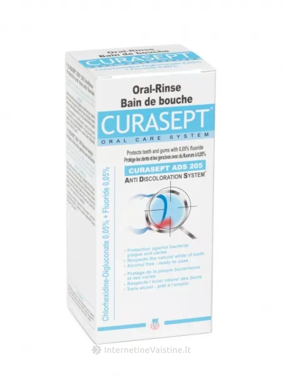 CURASEPT ADS205 burnos skalavimo skystis  su chlorhex. 0.05% 200ml | internetinevaistine.lt