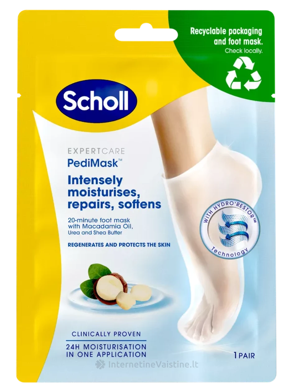 SCHOLL pėdų kaukė sausai odai su makadamijų aliejumi, 1 vnt., Vnt | internetinevaistine.lt