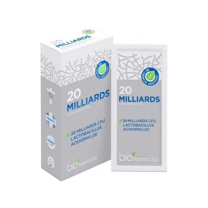BIOFARMACIJA 20 MILLIARDS probiotic+prebiotic, milteliai, N7
