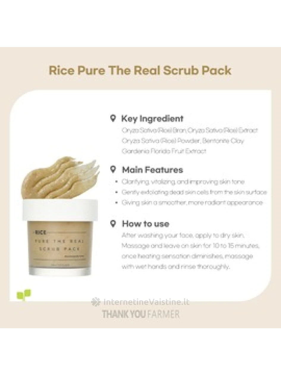 THANK YOU FARMER Rice Pure The Real Scrub Pack šveitiklis, 100 ml | internetinevaistine.lt