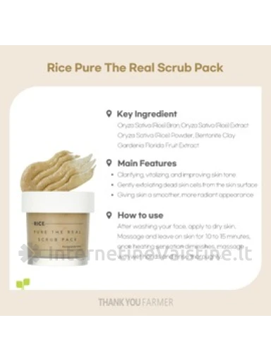 THANK YOU FARMER Rice Pure The Real Scrub Pack šveitiklis, 100 ml | internetinevaistine.lt
