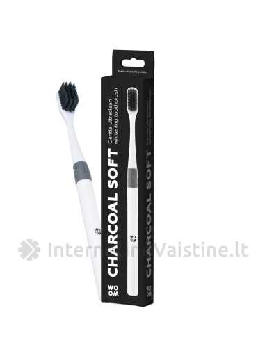 WOOM minkštas dantų šepetėlis su aktyvuota anglimi CHARCOAL SOFT N1, Vnt | internetinevaistine.lt