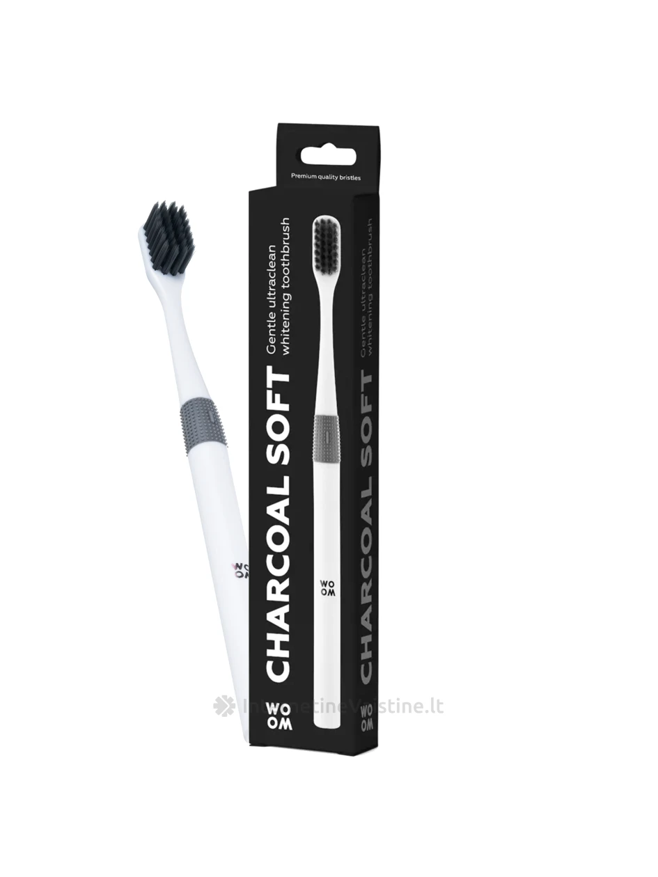 WOOM minkštas dantų šepetėlis su aktyvuota anglimi CHARCOAL SOFT N1, Vnt | internetinevaistine.lt