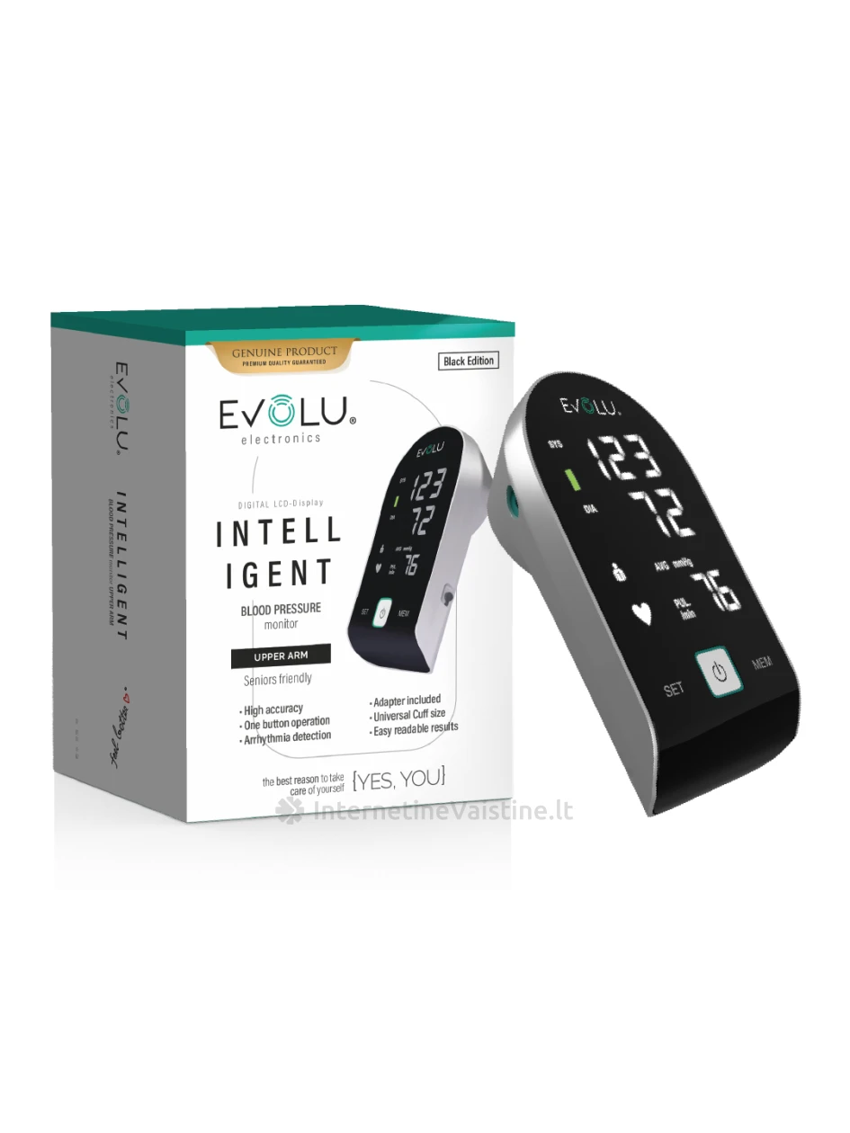 EVOLU Intelligent Black Edition (juodas) kraujo spaudimo matuoklis, Vnt | internetinevaistine.lt