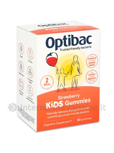 OPTIBAC KIDS Gerosios bakterijos+D+Cal guminukai N30, 30 vnt. | internetinevaistine.lt