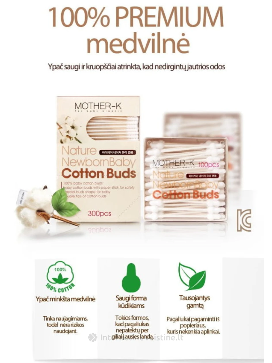 Vatos krapšt. MOTHER-K medv. su popier. pagaliuku N300, 300 vnt. | internetinevaistine.lt