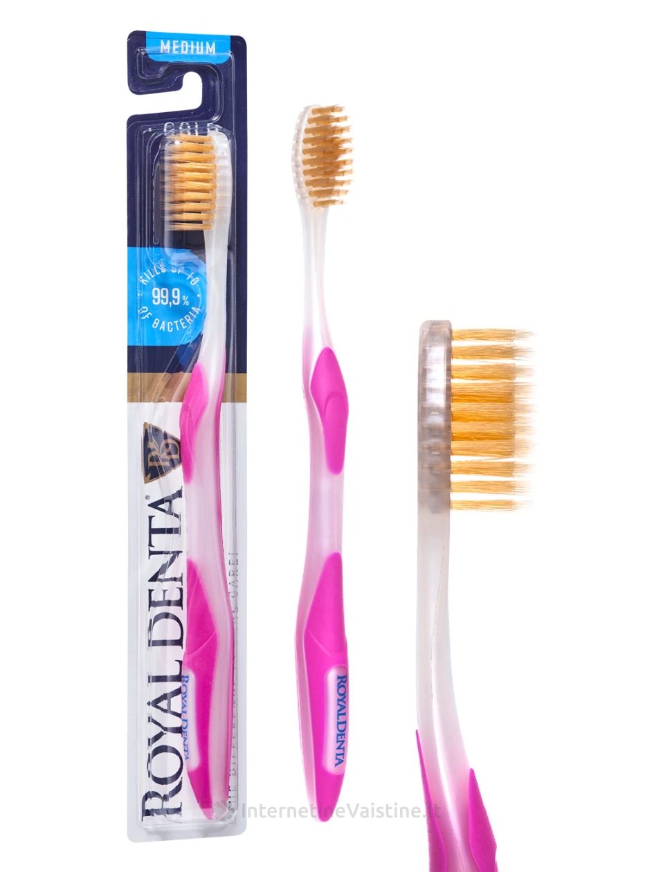 Royal Denta vidutinio minkštumo dantų šepetėlis su aukso dalelėmis Gold Medium, 1vnt | internetinevaistine.lt
