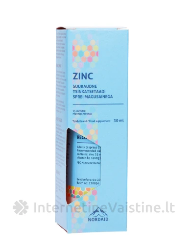 NORDAID ZINC, purškiamas cinko papildas, 15mg, 30ml, 200 papurškimų, N1 | internetinevaistine.lt