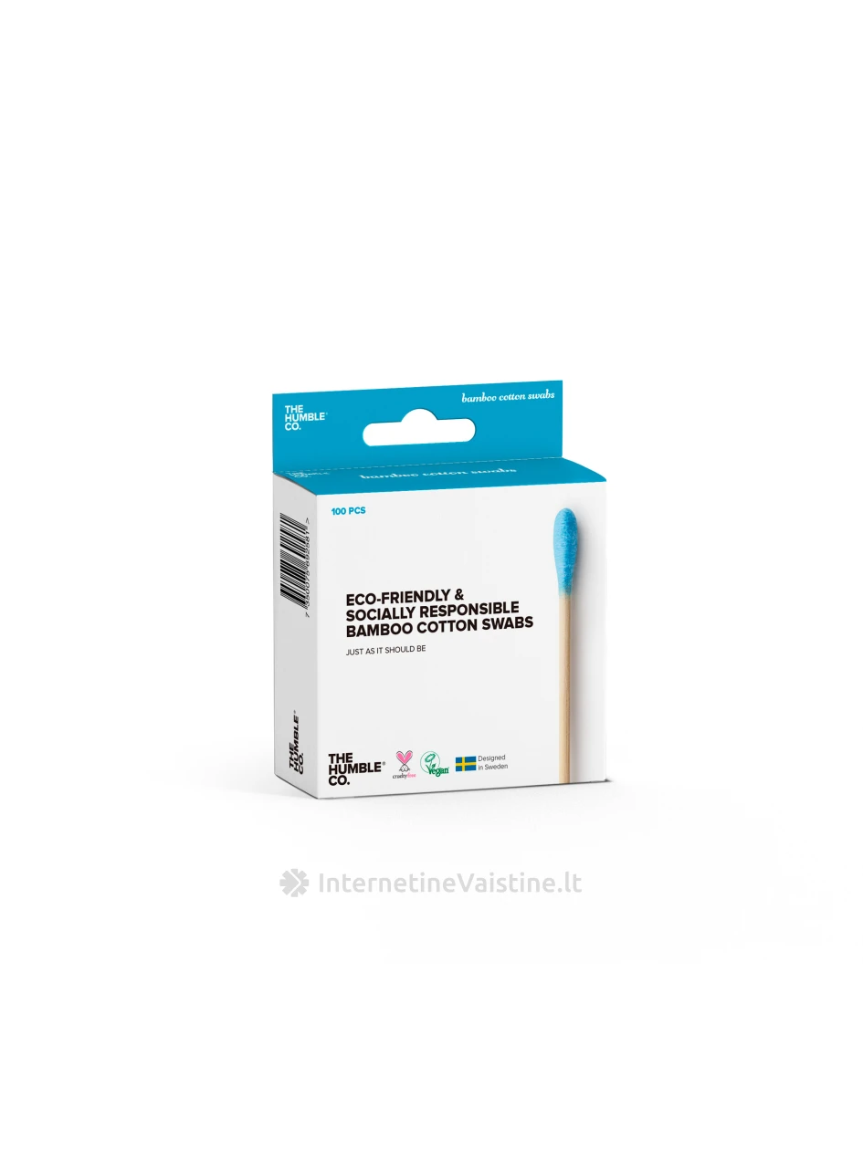 Humble  bambukiniai kosmetiniai vatos pagaliukai Mėlyni, 100 vnt, 100vnt. | internetinevaistine.lt