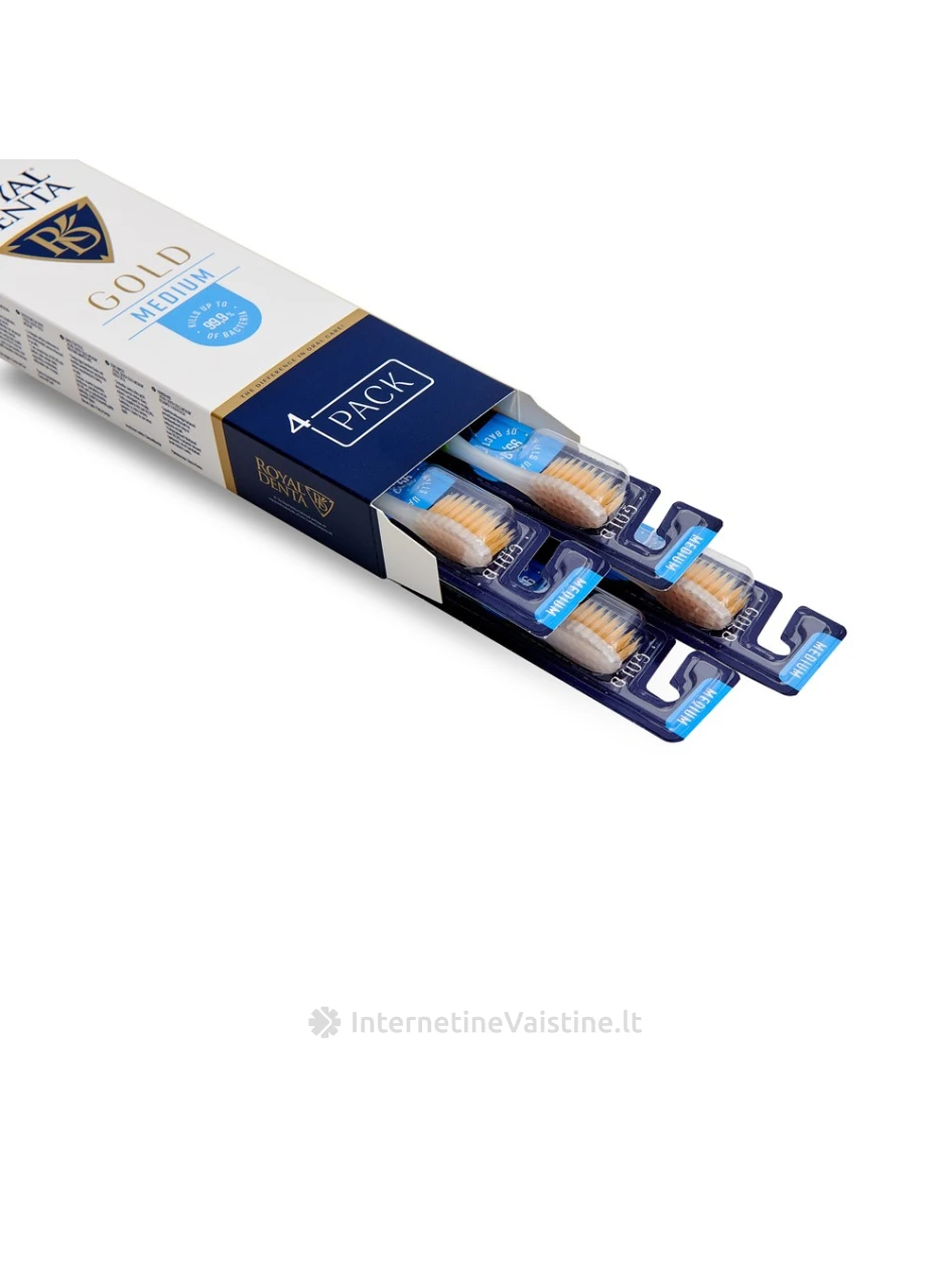 ROYAL DENTA dantų šepetėlių rinkinys GOLD MEDIUM, 4 vnt. | internetinevaistine.lt