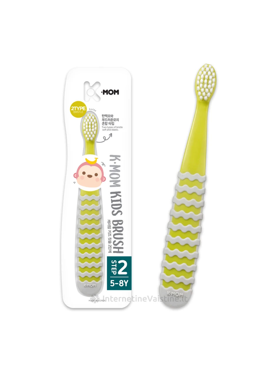 K-MOM dantų šepetėlių rinkinys (nuo 2-12m.) (geltonas) | internetinevaistine.lt