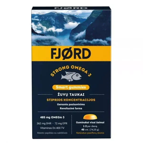 FJORD STRONG OMEGA-3 kramtomi žuvų taukai SMART GUMMIES N45
