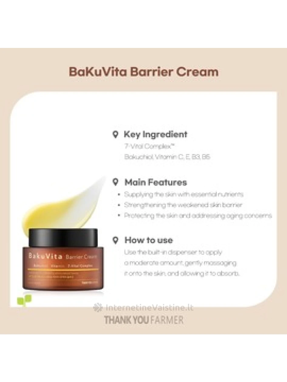 THANK YOU FARMER BakuVita Barrier Cream atkuriamasis odos kremas, 50 ml | internetinevaistine.lt