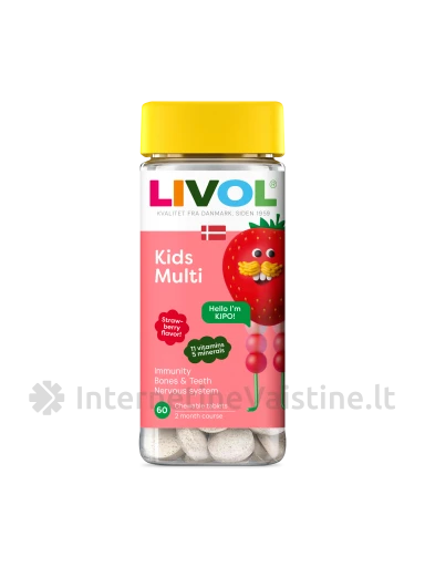 LIVOL Kids Multi braškių skonio,  60 kramtomųjų tablečių, 60 kramtomųjų tablečių | internetinevaistine.lt