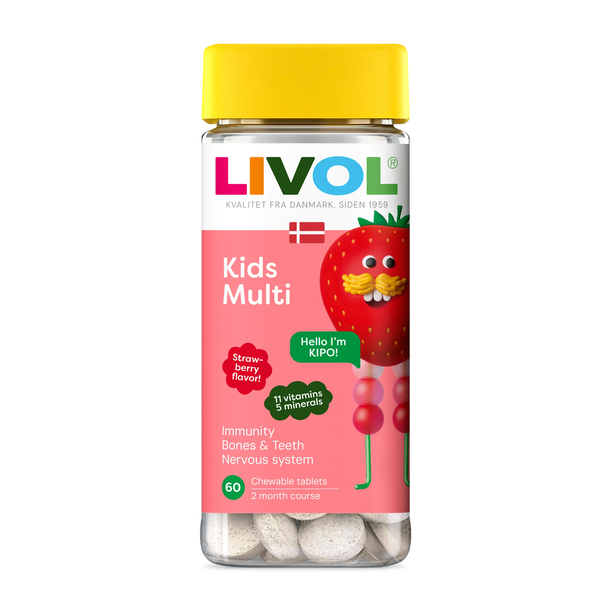 LIVOL MULTI maisto papildas vaikams KIDS MULTI, braškių skonio, 60 tab.