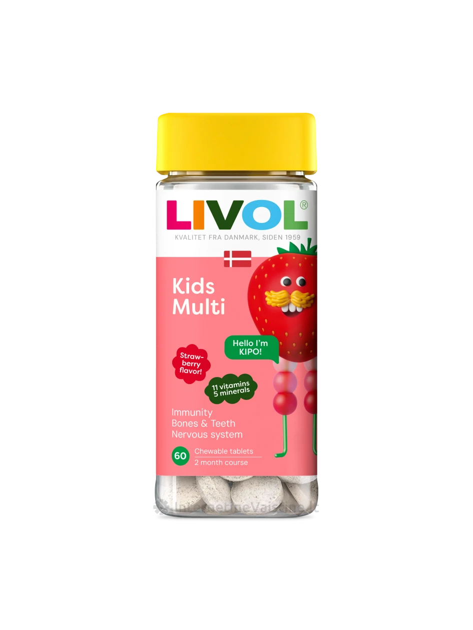 LIVOL Kids Multi braškių skonio,  60 kramtomųjų tablečių, 60 kramtomųjų tablečių | internetinevaistine.lt